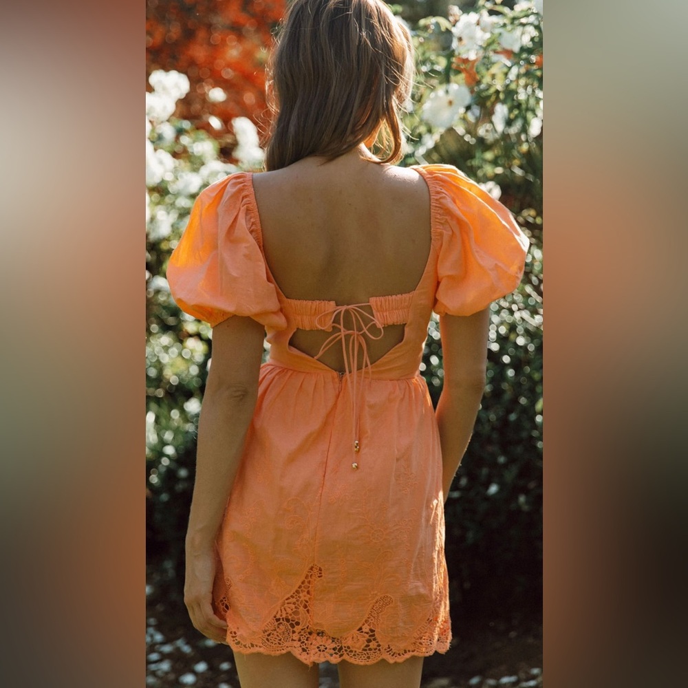 SELFIE LESLIE NWT LOVERS LANE LACE TRIM PUFF SLEEVE DRESS - Picture 2 of 10